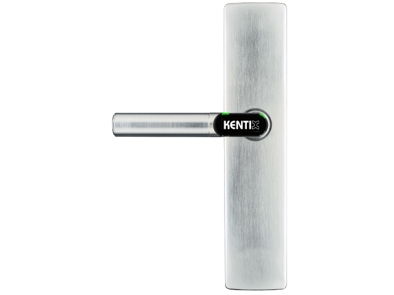 DoorLock-LE Türbeschlag (MIFARE® DESFire®) breit, blind ohne Lochung, L-Form, IP55, Brandschutz, LINKS