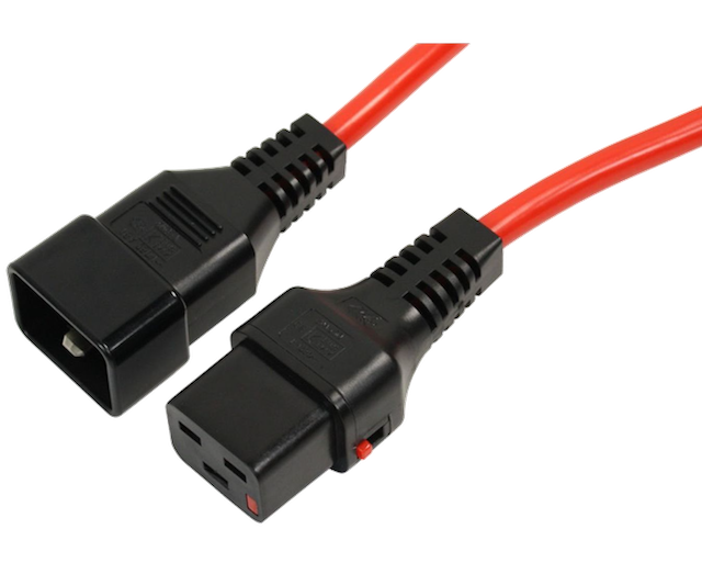 IEC-Lock power cable, IEC60320 C19/C13, 16A, 250VAC, RED